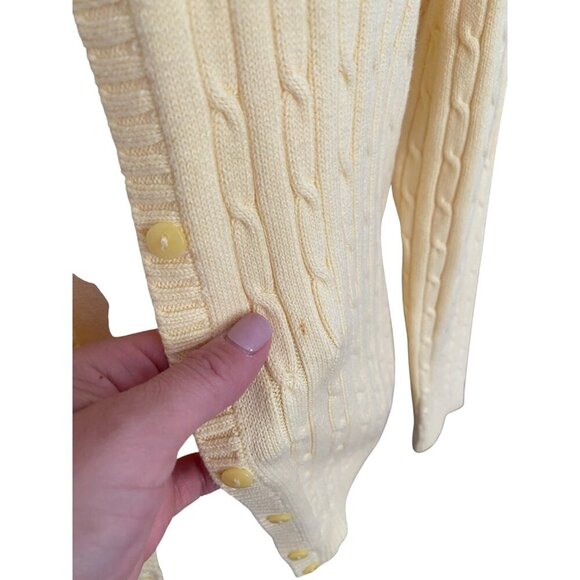 Eddie Bauer Cardigan Cotton Cable Knit Button Down Butter Yellow Grannycore - Picture 3 of 7